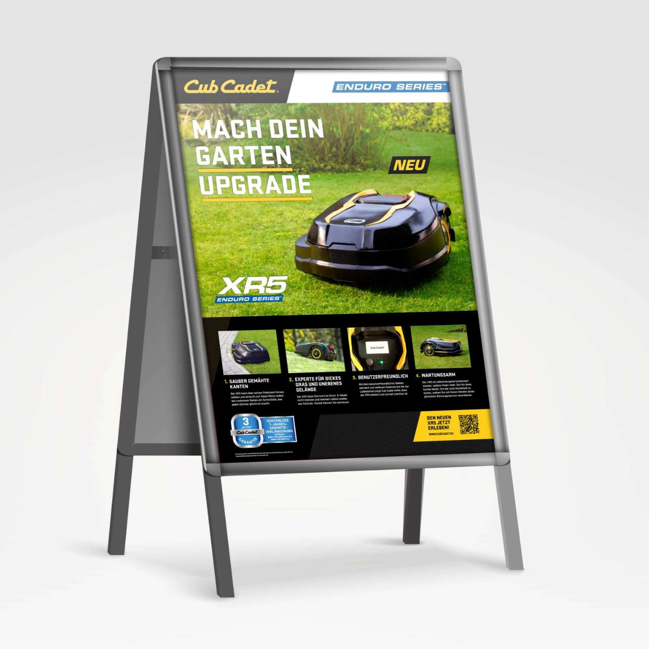 Kundenstopper mit Werbung für Cub Cadet Mähroboter – Produktbild, Highlights und Preisvorteil.